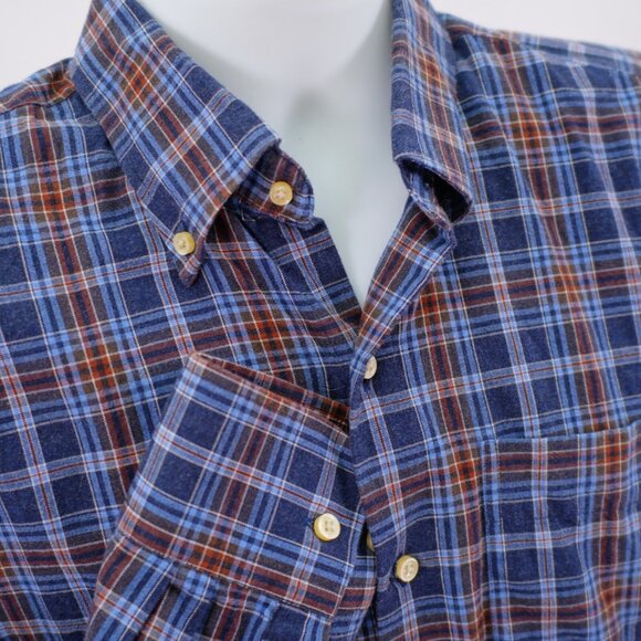 Peter Millar Medium Cotton Plaid Brown Blue Pocket Front Button Down - Picture 2 of 9
